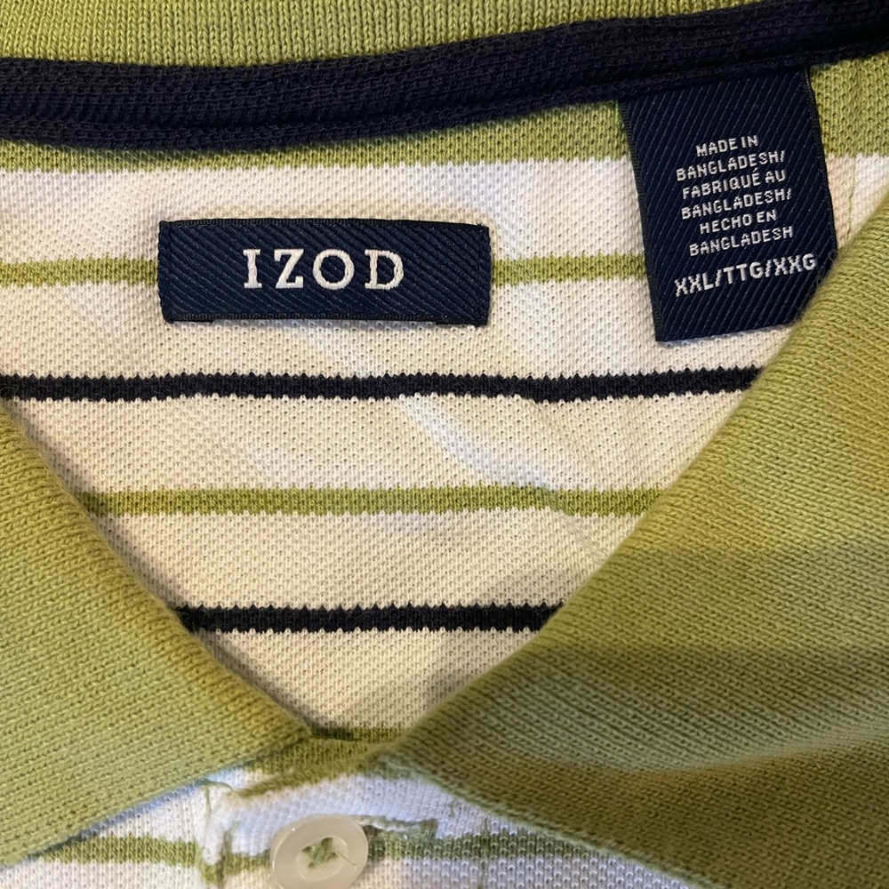 Izod Green and White Striped Polo Shirt